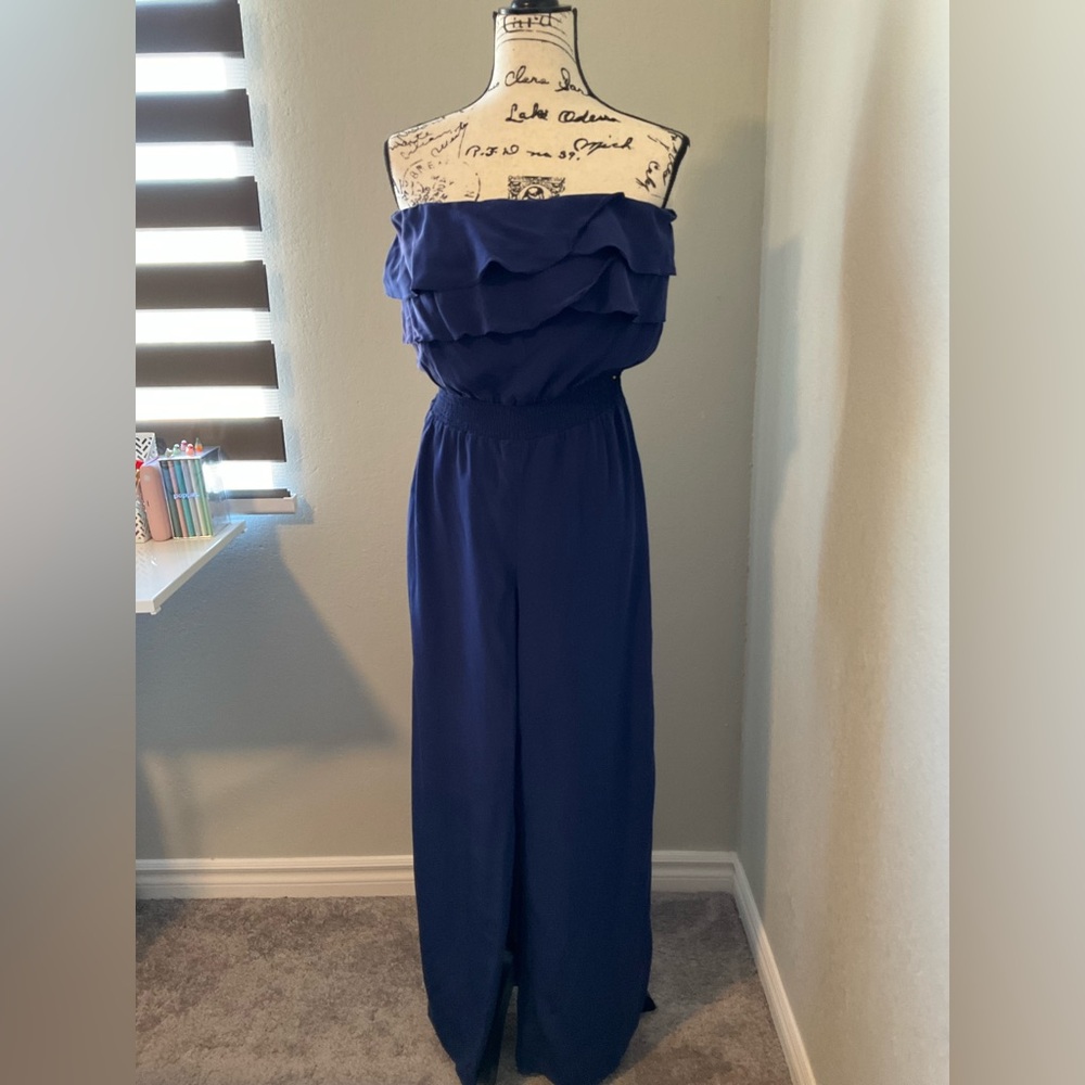 JAYGODFREY Midnight Blue Ruffled Jumpsuit